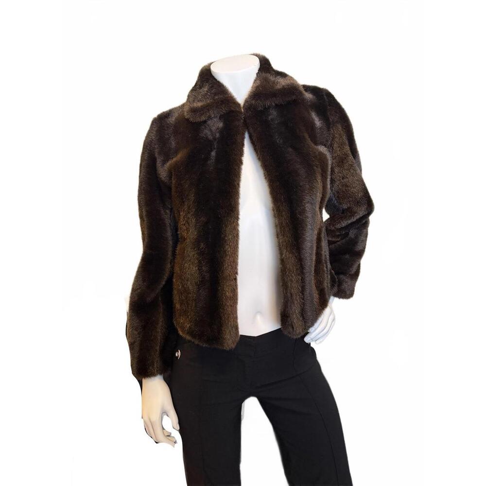 Ann Taylor LOFT Petite Faux Fur Jacket Brown Cropped Cozy Winter Size 2P